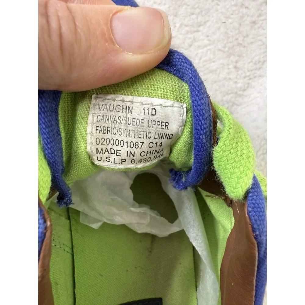 Polo Ralph Lauren Men's Boat Shoes Vaughn Blue‎ Lime Green Logo Laces Canvas 11D